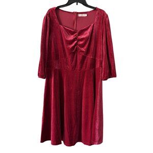 Homrain Womens Red Velvet Midi Dress  Ruched Bodice 3XL WhimsyGoth  VIntage